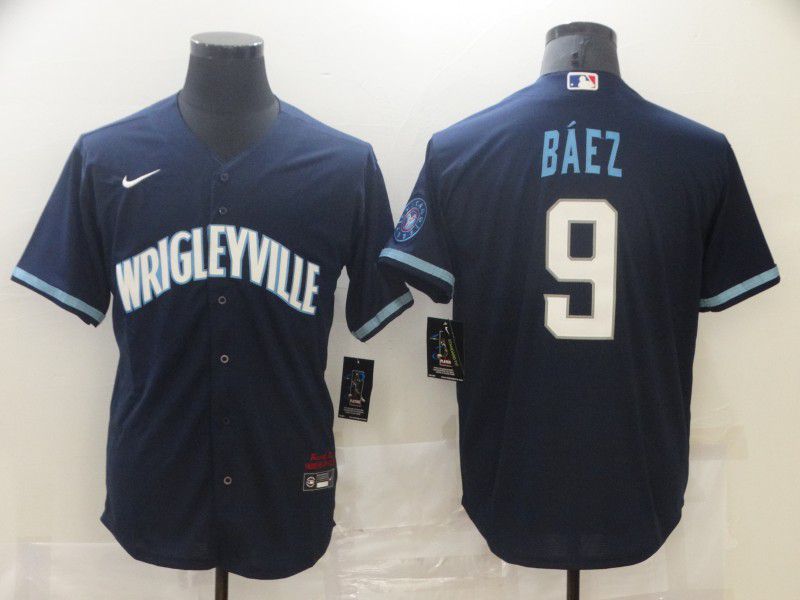Men Chicago Cubs #9 Baez City Edition Blue Game Nike 2021 MLB Jersey